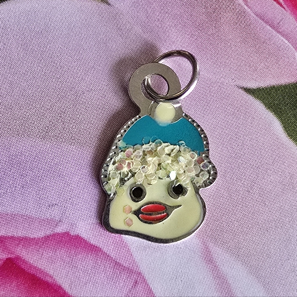 Tiny charm duck with hat glitter bird winter enamel silver tone